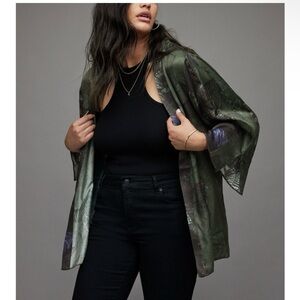 AllSaints Green Patterned Satin Kimono Jacket